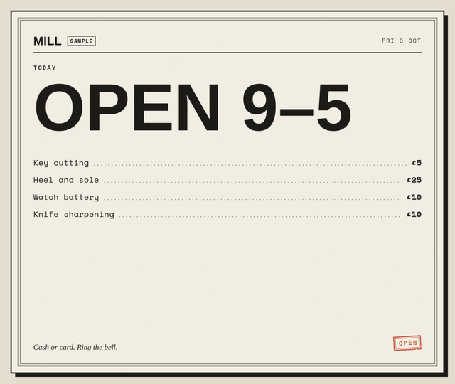 Preview of Today's board — OPEN 9–5