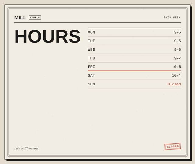 Preview of Counter Hours
